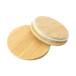 Natural Color Factory Customize Logo Seal Ring Airtight Wooden Bamboo Mason Jar Caps Lid with Hole for Straw 86 mm - Image 2